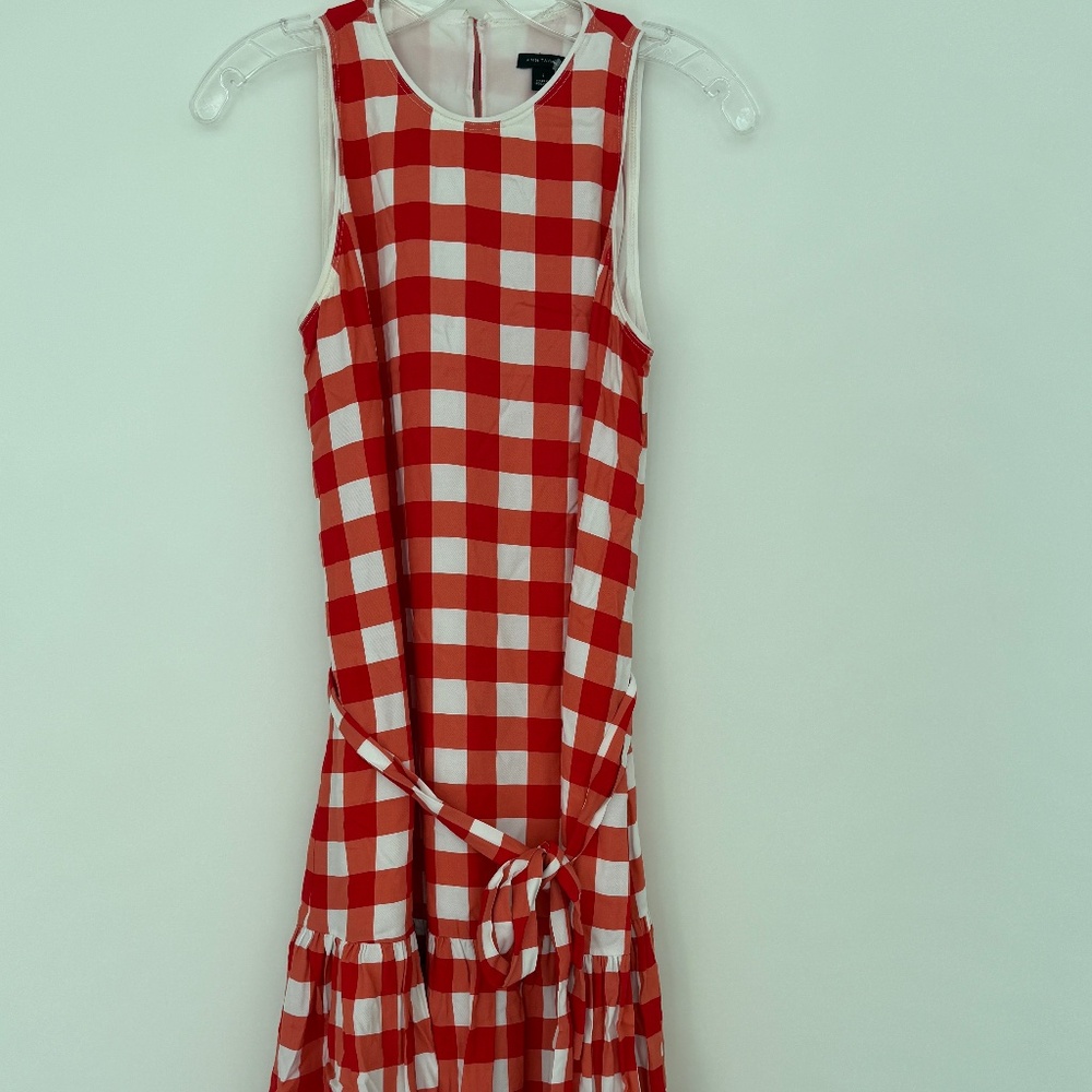 Ann Taylor Red and White Gingham Midi Dress - Size S